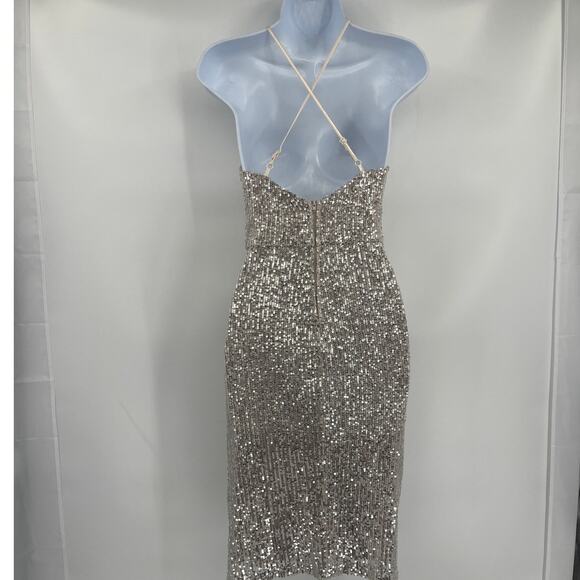 Crystal Doll Bodycon Sequin Dress Sz 0 Silver Holiday New Years Slit Y2K Club - Picture 5 of 12